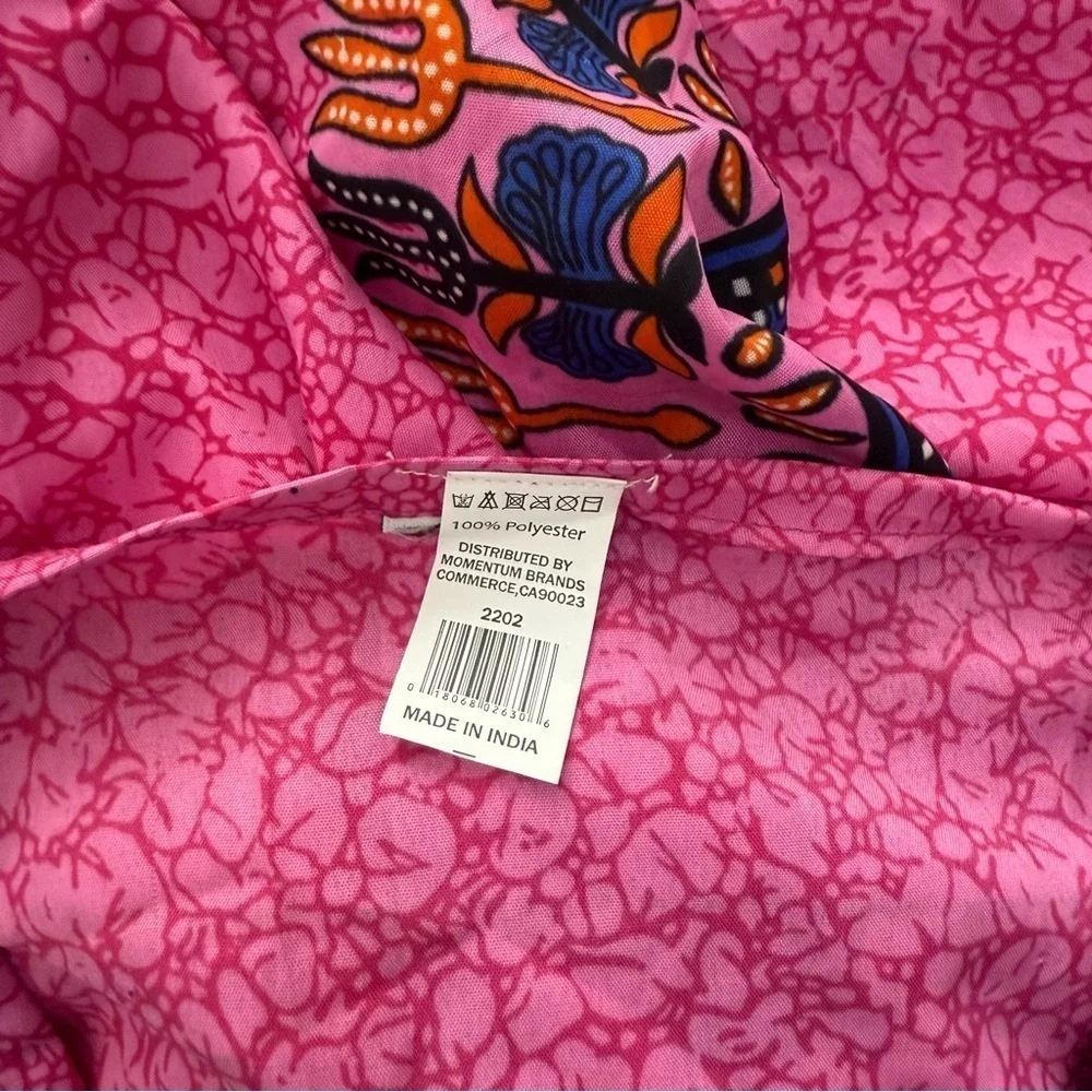 African Print Kaftan Cover up Dress With Drawstring, Pink Orange Black size S/M